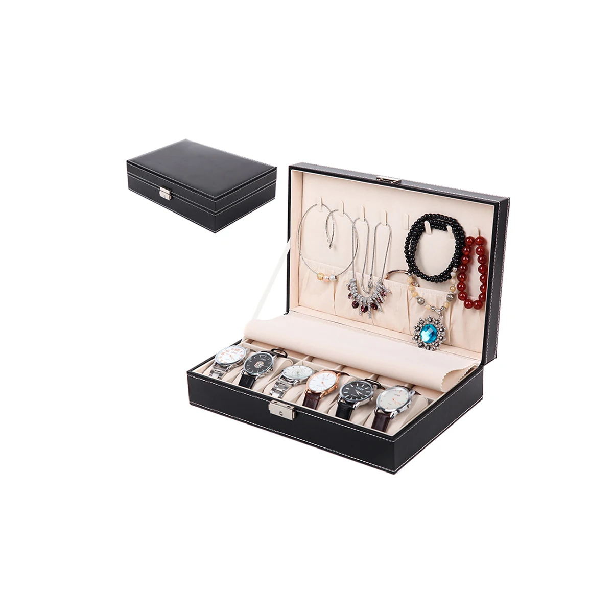 earring ring necklace collect box luxury leather jewelry watch