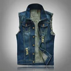 Vest MN3 Ripped Sleeveless Vest Jacket Blue Cowboy Waistcoat Washed Men Denim Vest Jeans Mens Blue Vest
