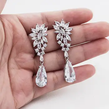 Wedding Zircon Drop Earrings Women Crystal Earrings Fashion Female Party Jewelry Bridal Drop Crystal Earrings
