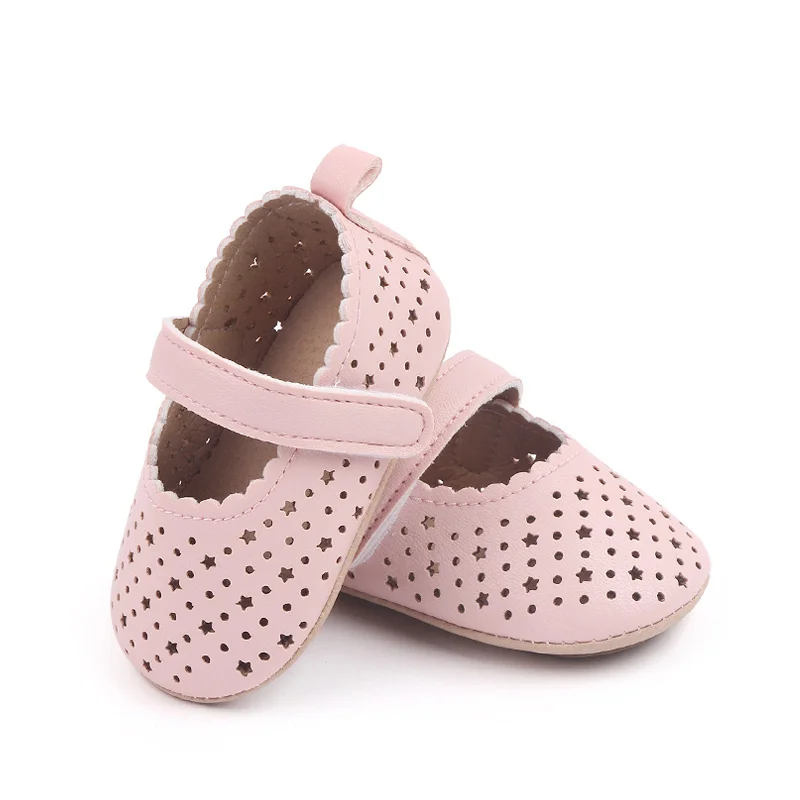 New Pu Leather Face Solid Color Hollow Circle Star Baby Soft Soled Princess Toddler Leather Shoes manufacture