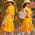 Yellow Customized Wholesale Summer New Short-sleeved Dress Large Size Yellow Floral Pleated Dress Casual Dress