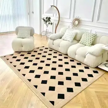 black and white squares carpet custom checkerboard luxurious modern fluffy home bedroom luxury area rug