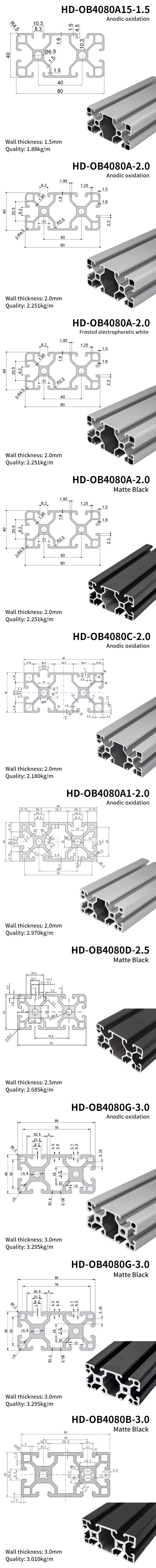 Industrial Extruded Aluminum Profile 4080 Aluminum Alloy Profile 2.0mm Production Line Workbench factory