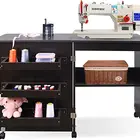 White Sewing Cabinet Miscellaneous Sewing Kit Art Desk With Storage Shelves And Lockable Casters White Sewing Table//