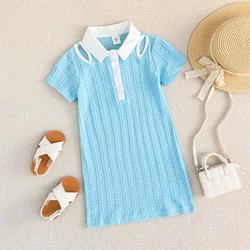 New fashion toddler girls dresses solid polo short-sleeve casual dresses summer children's clothing kids dresses