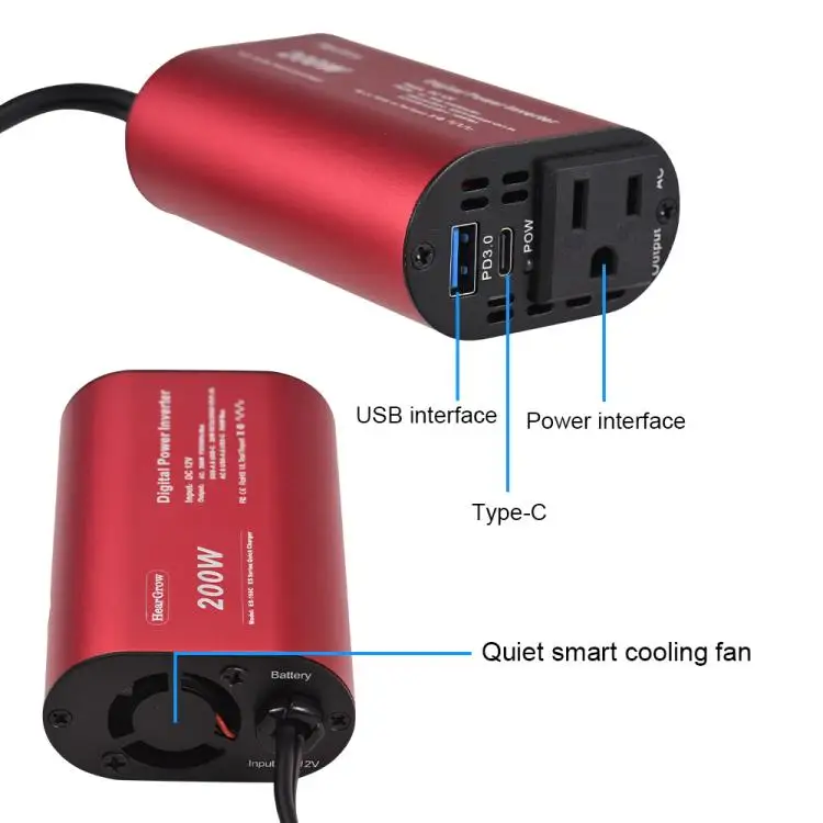200W Power Inverter 12V to 110V AC Car Plug Adapter for Car Cigarette Lighter, Outlet Converter with USB + Type-C Car Charger fo