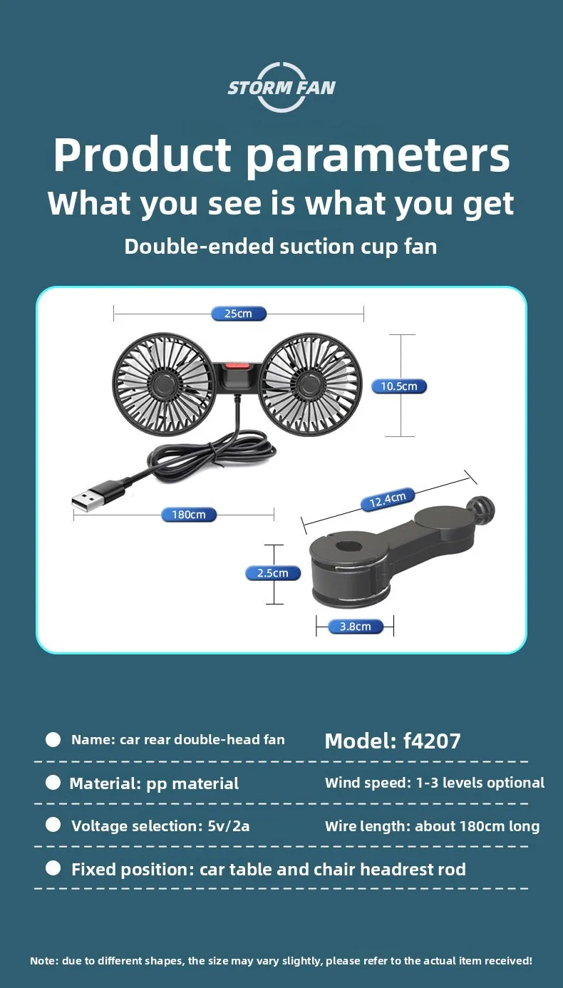 Car Seat Cooling Fan, Portable, 12V, USB, Plastic - detail 18