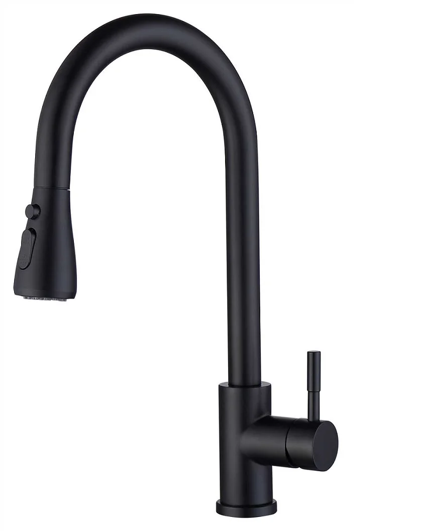 product matte black sus304 stainless steel hot and cold   gooseneck single lever mixer tap pull out  sink  kitchen faucet mixer tap-55