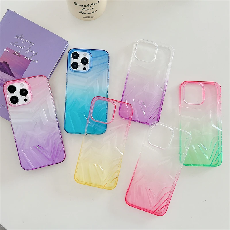 Soft TPU Case For iPhone 15 Gradient Star Clear Phone Case For iPhone 15 14 13 12 11 Pro Max Shockproof Cover