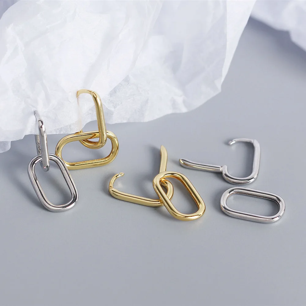 Korean Statement S925 Sterling Silver Geometric Earrings Women Gold Clip On Earrings Party Jewelry Gift