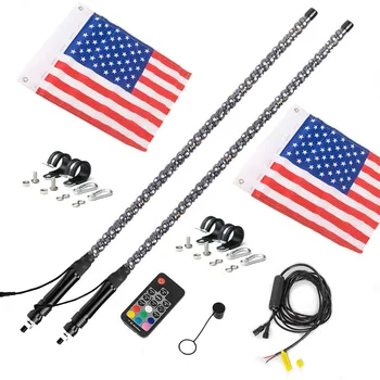 4 FT Remote Control Antenna Whips Lamp Accessories RGB 360 Spiral LED Flag Whip Lights for UTV Off- Road Vehicle ATV