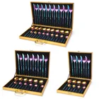 Gold Amazon Hot Classic 16/36 Piece Gold Stainless Steel Cutlery Set With Wooden Box