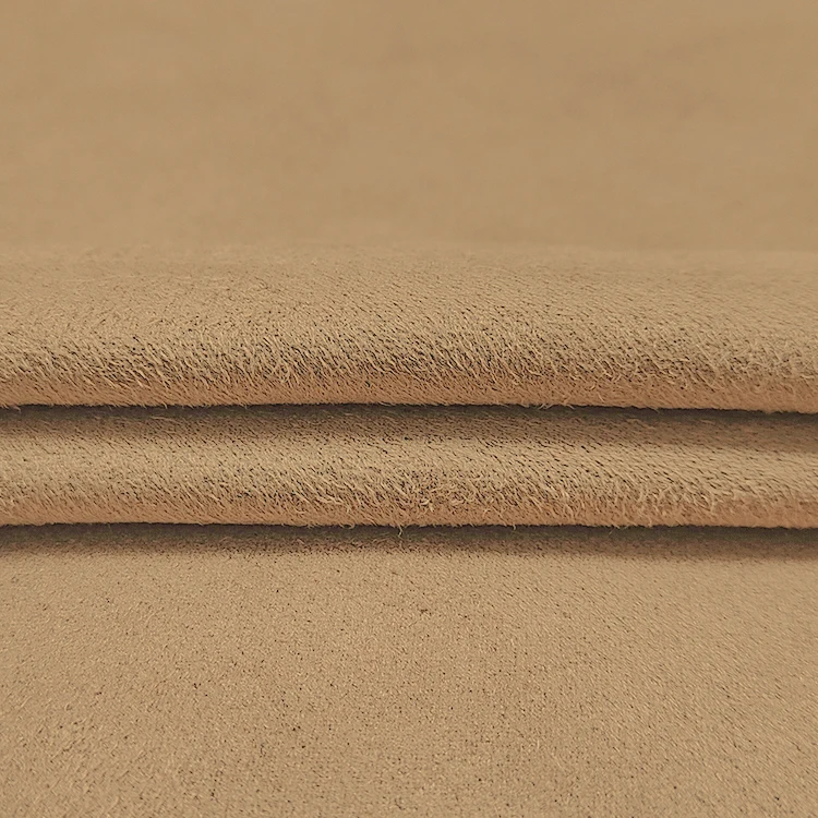 Soft Hand Feel Knitted Suede Fabric 86 Polyester 14 Sorona Material Solid Terry Fabric for Cloth details