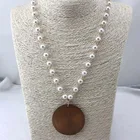 Pearl Beads Personalized Monogram Wooden Pendant Pearl Beads Necklace