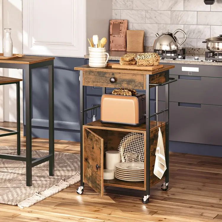 Wholesale Kitchen Island Storage Cabinet Industrial Style Kitchen Cart with Drawer and Wheels for Cooking Organizer