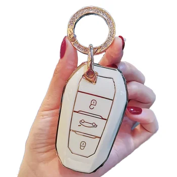 Car Key Fob Case Protector Cover For Peugeot 208 DS3 5008 DS5 DS For Citroen C4 C5 X7 Soft TPU Smart Remote Key Bag Keychain