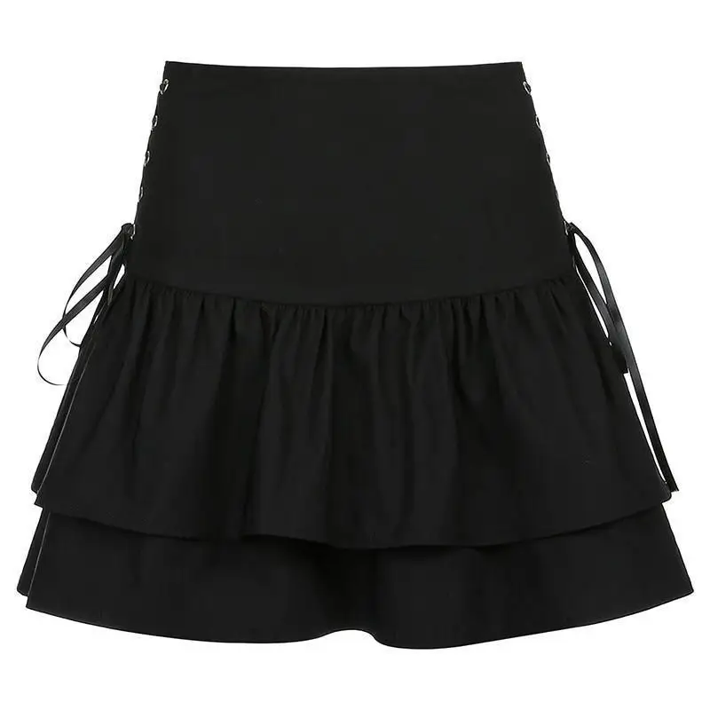 Women Wholesale Black Pluff Sexy Egirl Gothic Lace Up Layers Clothings Mini Skirts