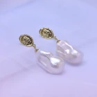 Jewelry Personalized Fashion Jewelry Natural Freshwater Baroque Pearls Queen Head Stud Earrings Gold-plated
