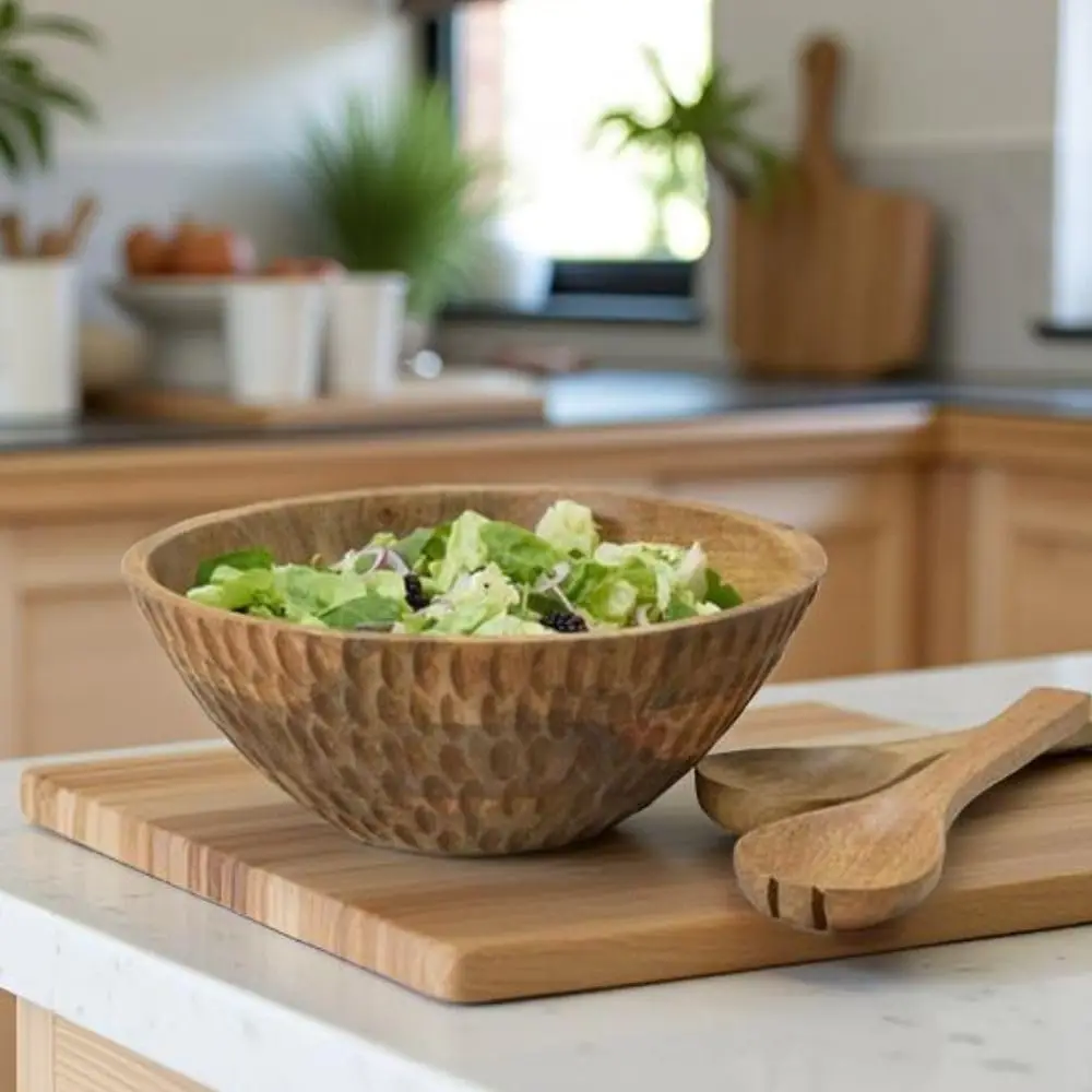 product custom acacia wood salad bowl serving board hand carved wooden bowl set for fruit salad-5