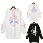 Lace Hoodie Harajuku Pentagram Print Lace Polar Fleece Gothic Punk Sweatshirt Pullover Streetwear Hoodie