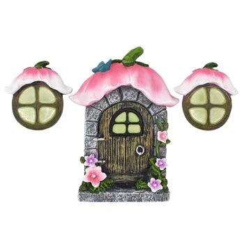 Miniature Fairy Garden Pink Fairy Door And Windows Mini Resin Simulation Model Figurines Art Garden Sculpture Fairy Statue