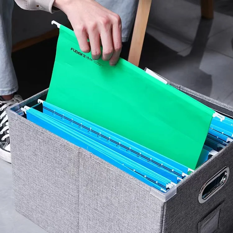 Large Capacity Durable Linen Fabric Foldable Desktop Office Document Folder Legal File Organizer Storage Box