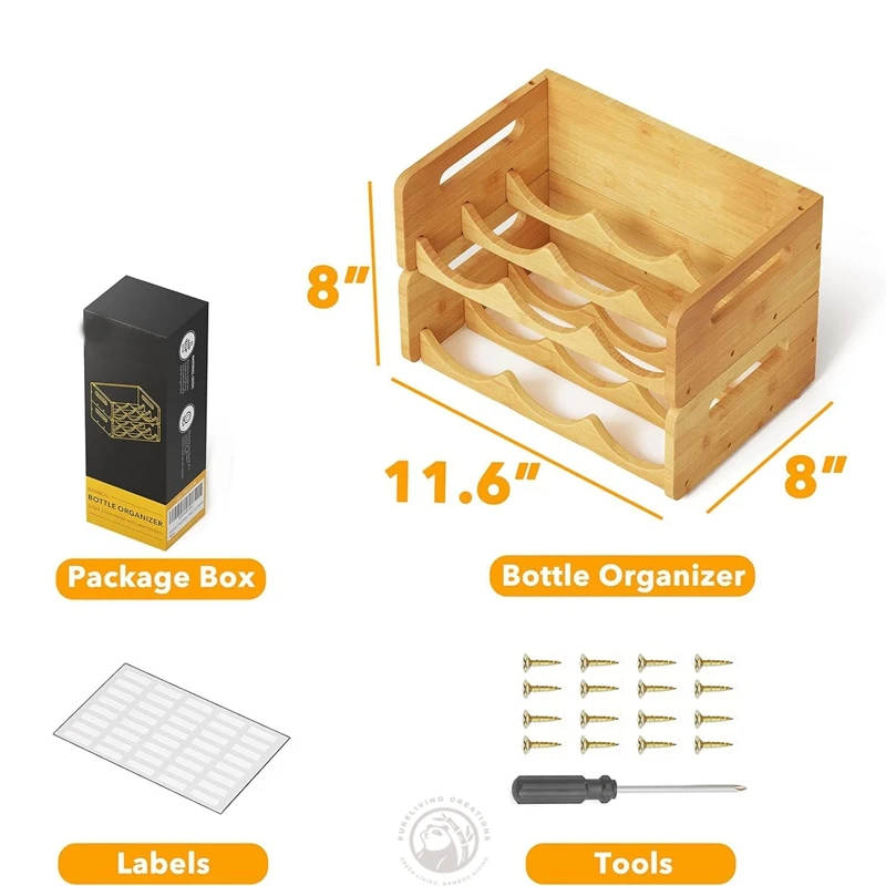 Wholesale Bamboo Water Bottle Organizer with Labels for Kitchen and Pantry,Storage Rack for Cabinets,Cup adn Wine Bottle Holder