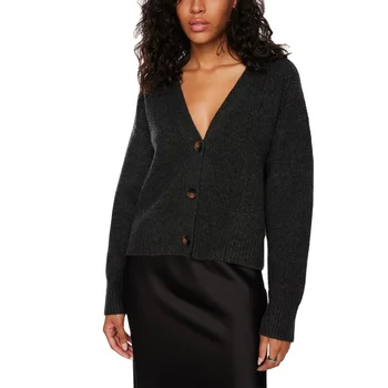 Kai Qi Clothing Black Cardigan Simple Lady Cardigan Knit Sweater Sales of New V-neck Button Fashion Women Standard Elegant