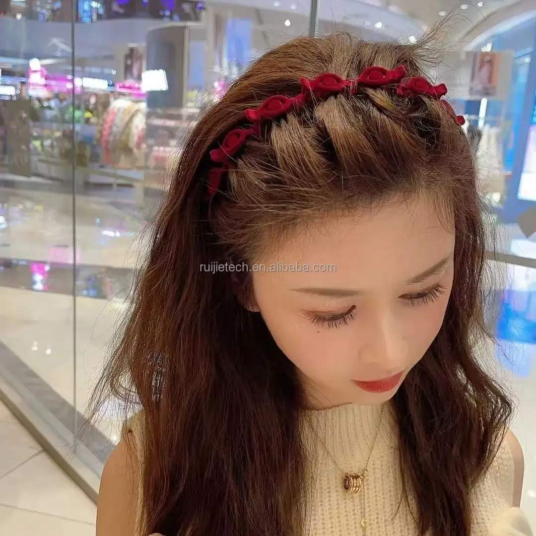 Women's Simple Non-Slip Braided Hair Accessory Red Organized Hair Hoop for Baby Department Fashionable Sweet All New