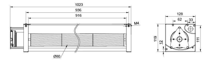 Cross Flow Fan, 230, 1023X128X119MM, Tangential - detail 8