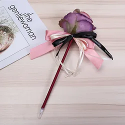 Rose Ballpoint Pen Creative Gifts Bow DIY Artificial Flowers Advertising Wedding Writing Pen for Rewards Party Favor Office