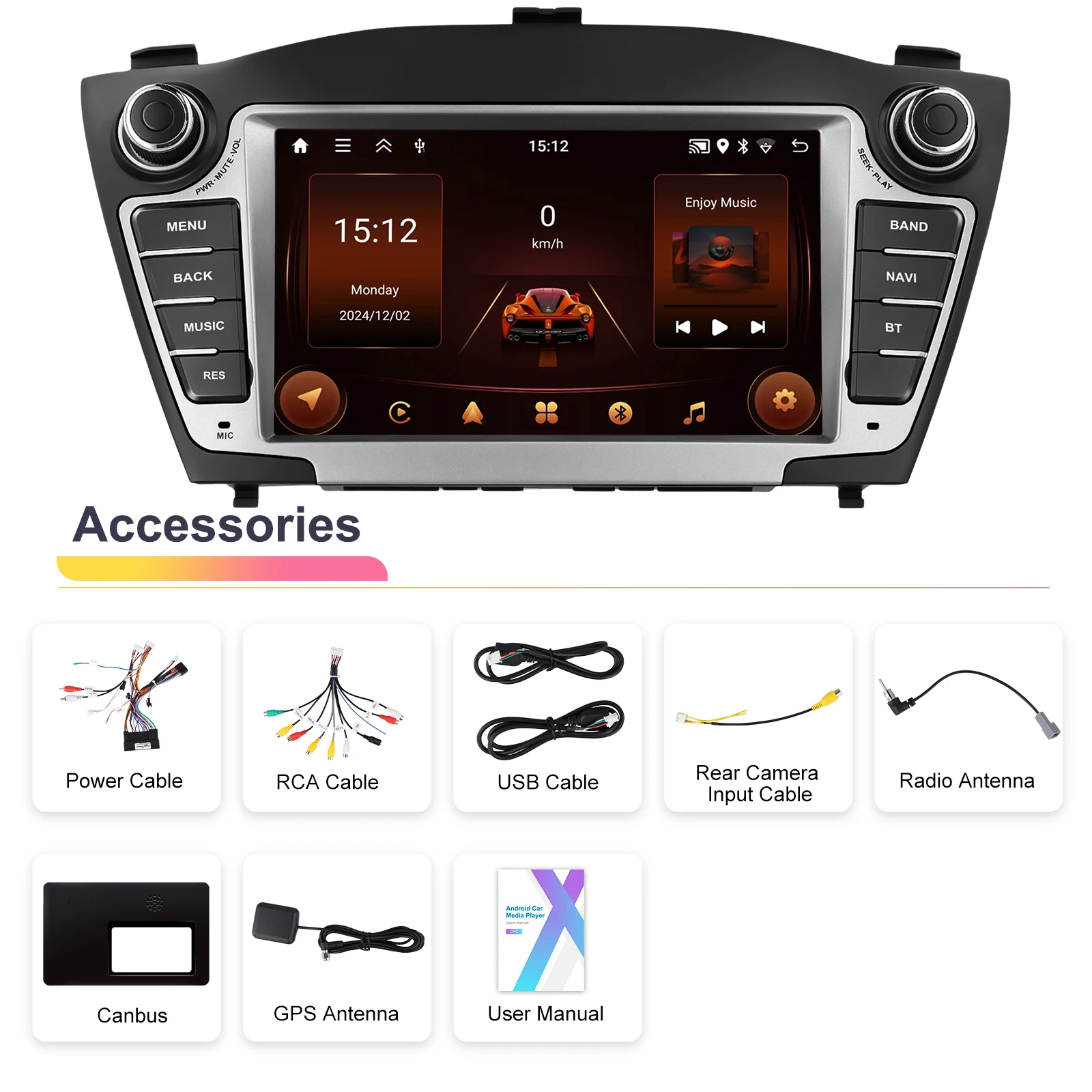 Podofo 7'' 2+64GB Android Car Radio Stereo Wireless Carplay Android Auto Wifi DVR EQ GPS for Hyundai Tucson/IX35 2009-2015 OEM A4251 details
