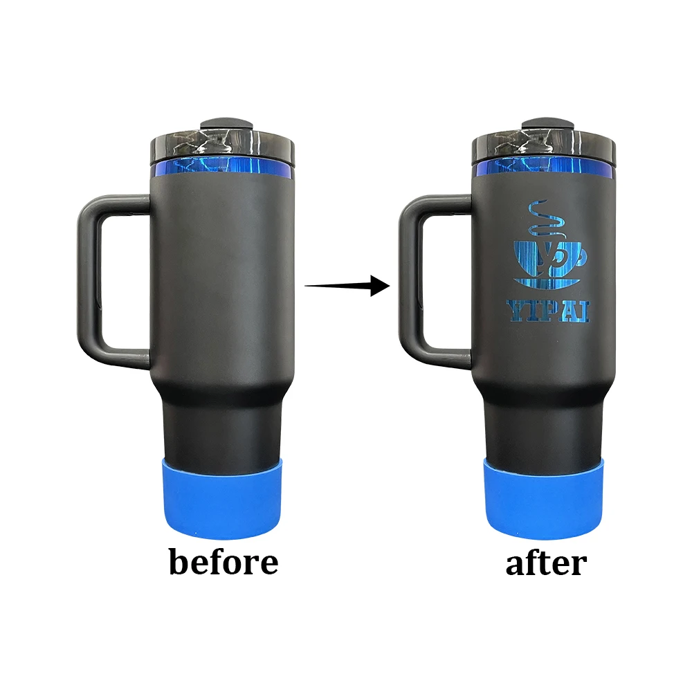 blue plated underneath  40oz travel tumblers  with boots powder coated USA warehouse black white laser engraving tumblers