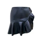 Skirt 2021 European And American New Style High Waist Ruffle Pu Fake Leather Women's Skirt