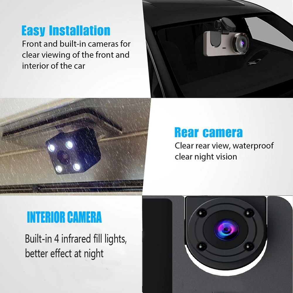 The New Car Video Recorder 3 Camera Dash Cam 1080p Vehicle Black Box