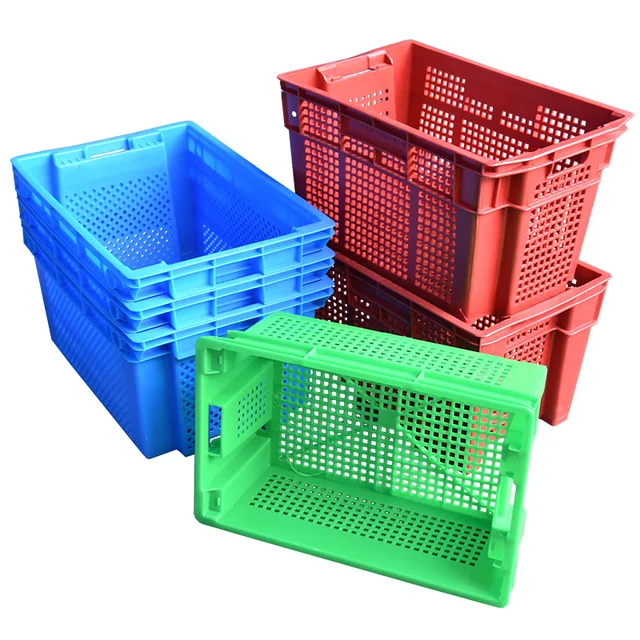 Plastic Mesh Baskets Nestable Nest Stack Vented Plastic Crates For Vegetable Fruit Transport Storage