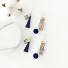 Earrings Stud Embroidery Ribbon Webbing Wooden Asymmetric Earrings Stud Earrings Women