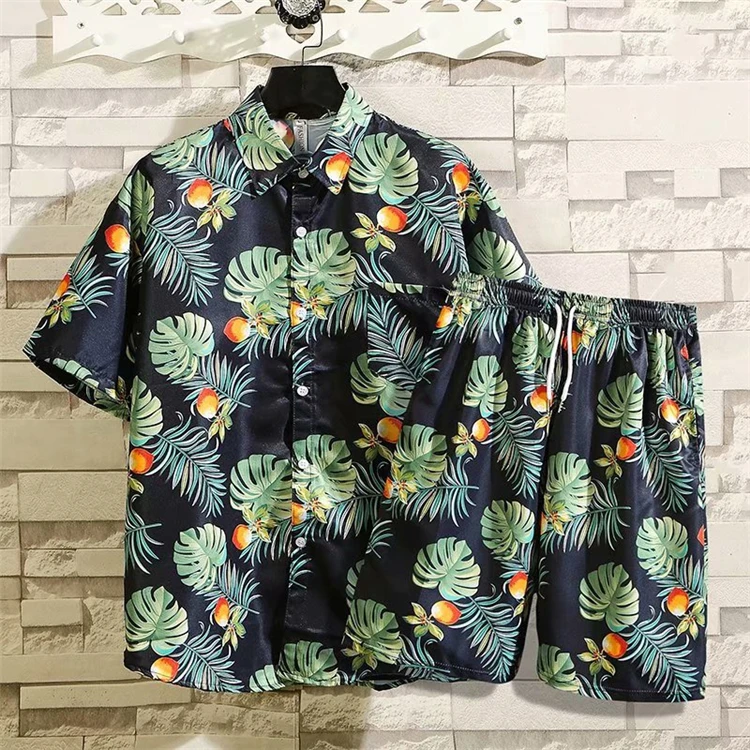 2021 Men's Flower Shirt Summer 2-piece Beach Sets Casual Button Down Short Sleeve Shirt Shorts Outfit Suits