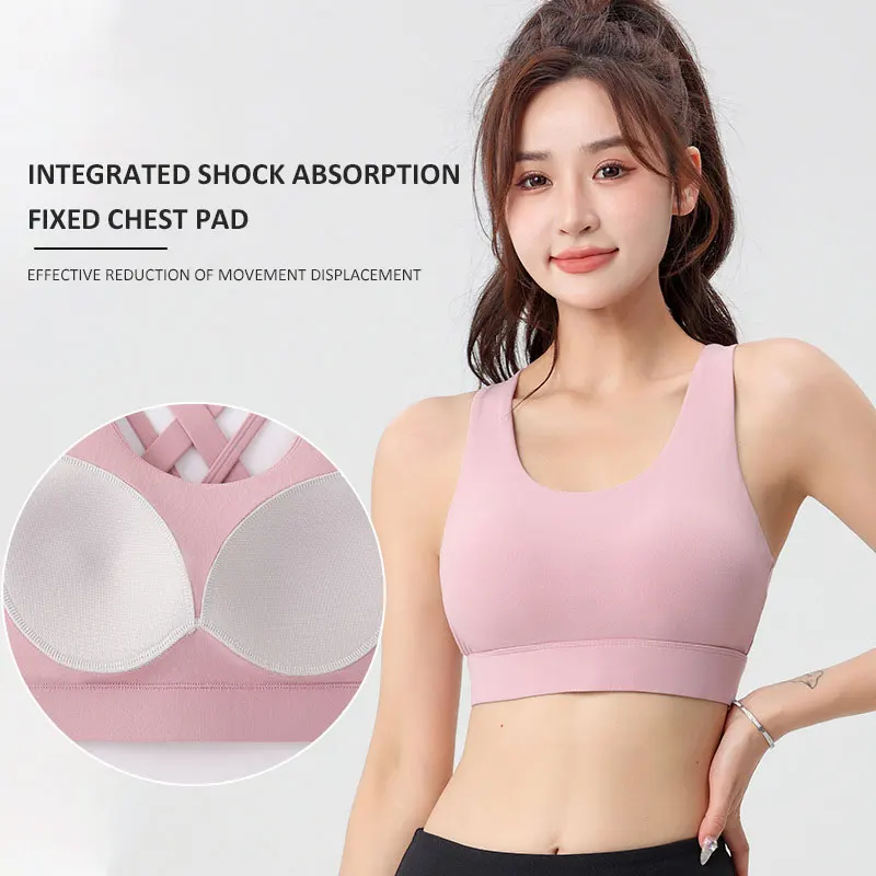 Sports Bra Shockproof Cup Crossover Beauty Back Sports Bra Integrated Chest Pad Adjustable Shockproof Yoga Fitness Underwear