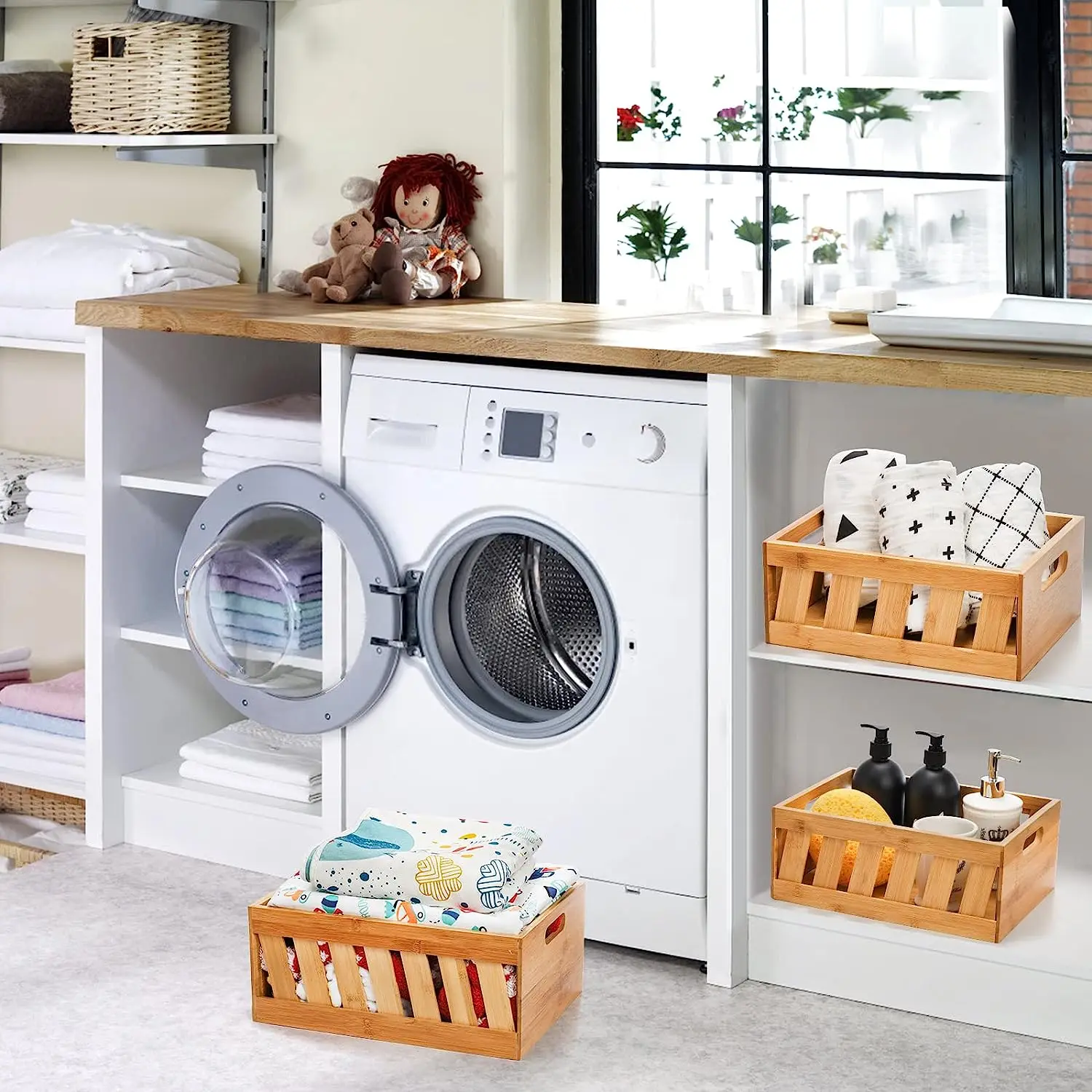 product farmhouse style wooden box for storage decoration display bamboo crates storage container with handle-4