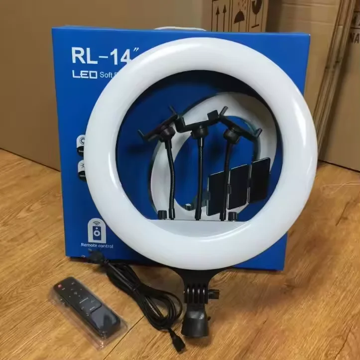 Genuine Super Bright Rl-14 LED Soft Light 3 Color Ring Light With Phone Holder Remote Control for Makeup Studio Portrait Video