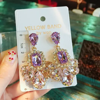 Luxurious purple gem drops crystal earrings fancy