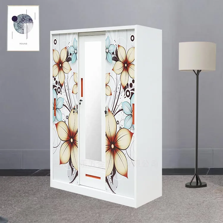 3-Door Printed Steel Wardrobe Bedroom Furniture for Home Use Bongkar Pasang Lemari Pakaian