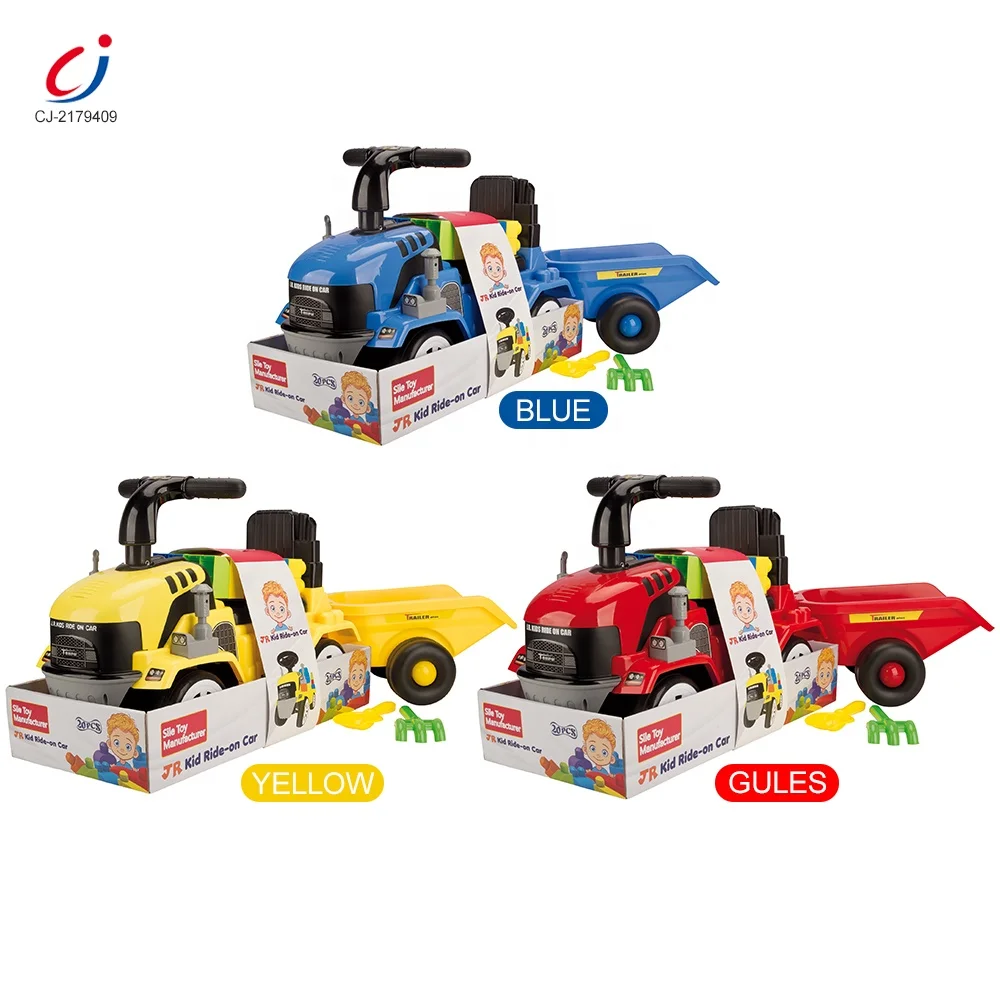 Chengji Children Baby Walker Slide Car Six Wheels Sliding Engineering Kids Plastic Truck Ride On Toy With 20PCS Blocks