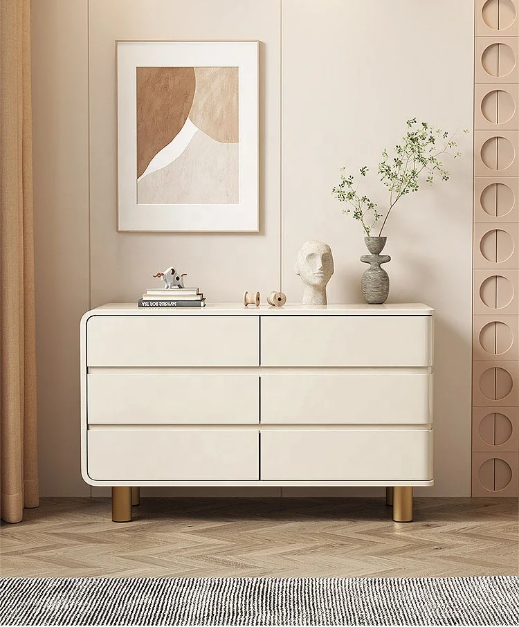 Light luxury cream white baking paint modern simple chest of drawers Bedroom storage cabinet against the wall