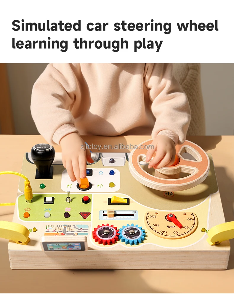 Multifunktions-elektronisches Beschäftigt-Brett Baby Holz sensorisches analoges Lenkrad Schaltung Beschäftigt-Brett Montessori Spielzeug mit LED-Licht Fabrik