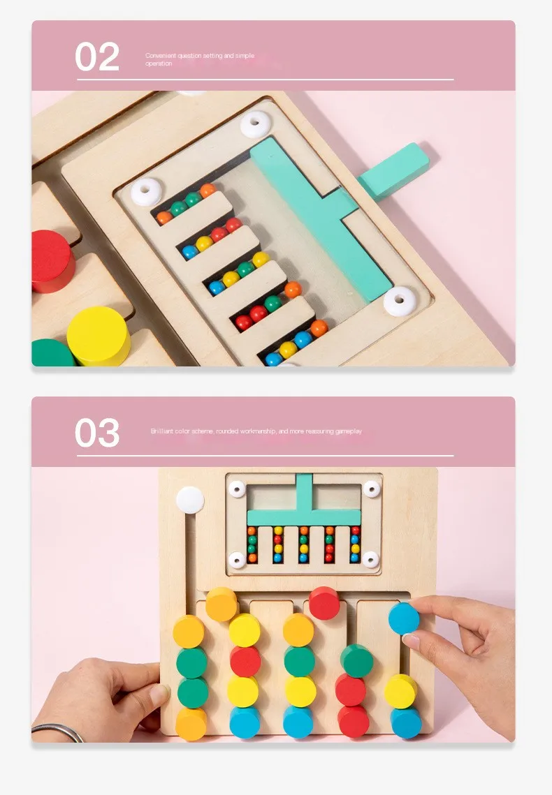 Montessori STEM Learning Toy Slide Puzzle Cinq couleurs assorties Casse-tête Jeu de logique Jouets éducatifs en bois préscolaires usine