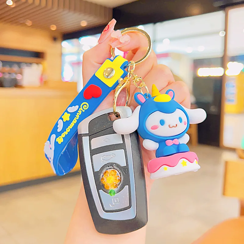 Manufacturer 6 colors Kawaii Cinnamoroll Custom Sanrio 3D Cartoon Anime Bag accessories Rubber keychain