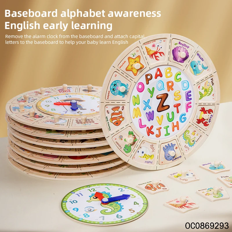 Learning alphabet numbers felt board 3d wooden puzzle clock for kids