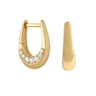 Silver Earrings Gemnel Jewelry Statement Huggie Oval Shape Moon CZ 925 Silver Rhinestone Earrings